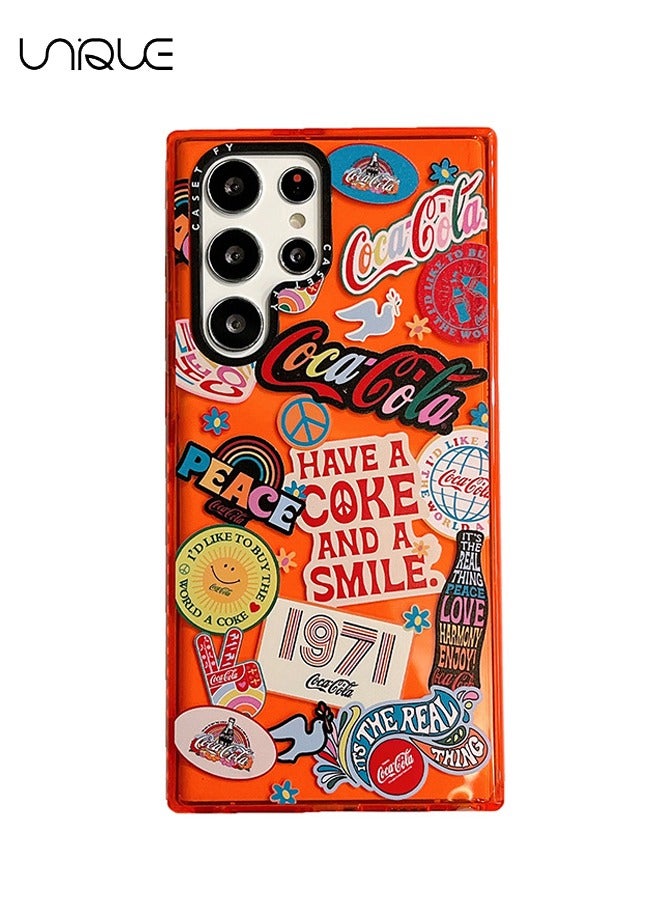 Unique Compatible with Samsung Galaxy S24 Ultra Phone Case - Coca-Cola Graffiti Phone Case - Orange Graffiti Phone Case - TPU Ultra Thin Shockproof Phone Case