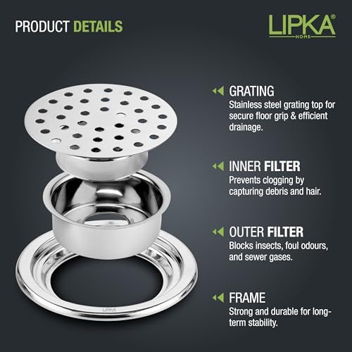LIPKA Super Sleek Round Floor Drain |Stainless Steel |5 Inches| with Cockroach Trap| - Image 4