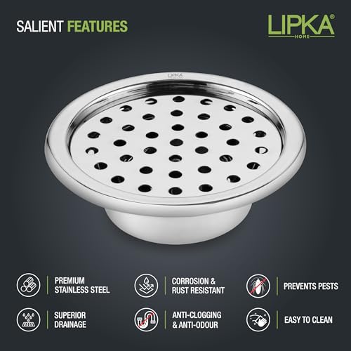 LIPKA Super Sleek Round Floor Drain |Stainless Steel |5 Inches| with Cockroach Trap| - Image 3
