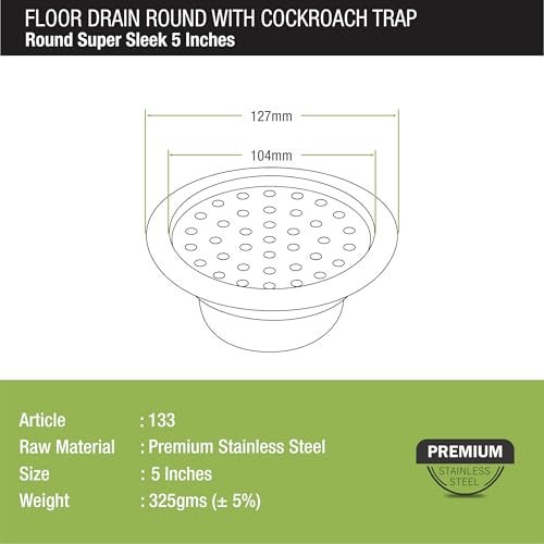LIPKA Super Sleek Round Floor Drain |Stainless Steel |5 Inches| with Cockroach Trap| - Image 2