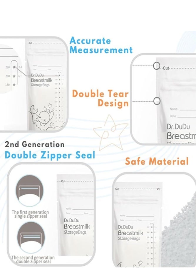 Dr.DuDu أكياس تخزين حليب الثدي 50 عد – 220 مل خالية من BPA أكياس رضاعة قابلة للتخلص منها - Image 2