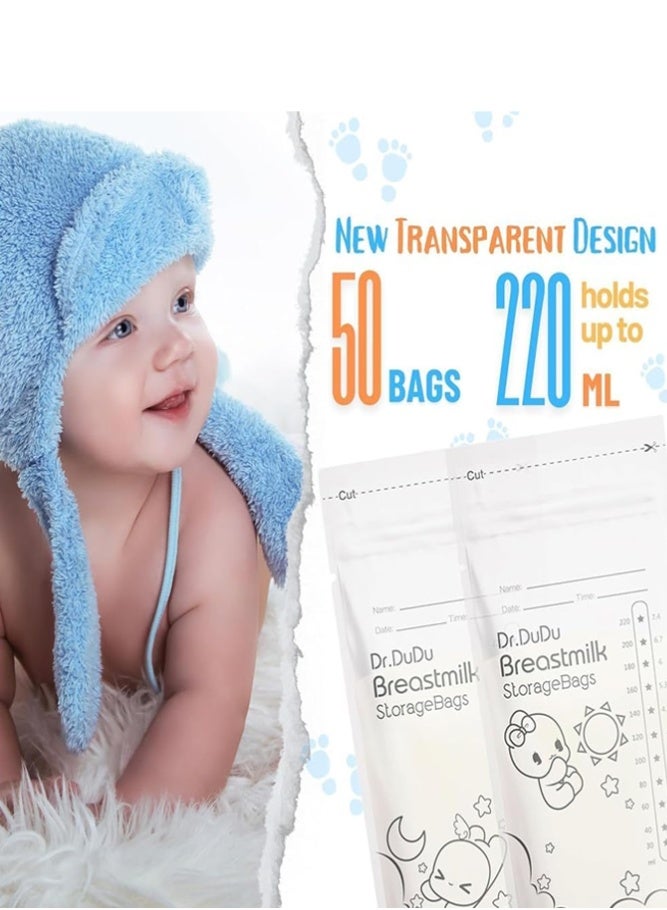 Dr.DuDu أكياس تخزين حليب الثدي 50 عد – 220 مل خالية من BPA أكياس رضاعة قابلة للتخلص منها - Image 5