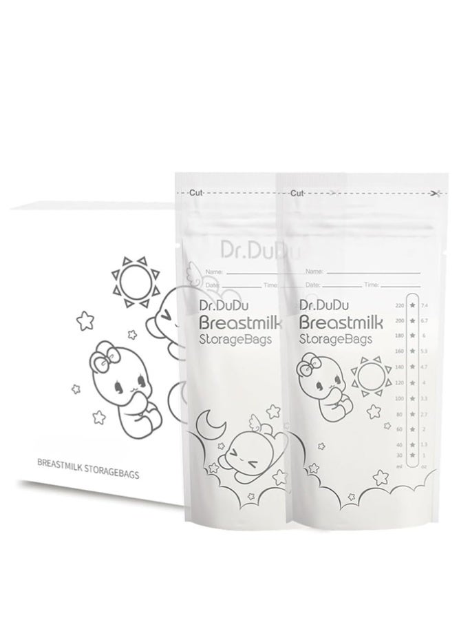 Dr.DuDu أكياس تخزين حليب الثدي 50 عد – 220 مل خالية من BPA أكياس رضاعة قابلة للتخلص منها - Image 1