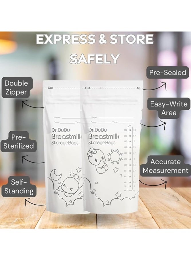 Dr.DuDu أكياس تخزين حليب الثدي 50 عد – 220 مل خالية من BPA أكياس رضاعة قابلة للتخلص منها - Image 3