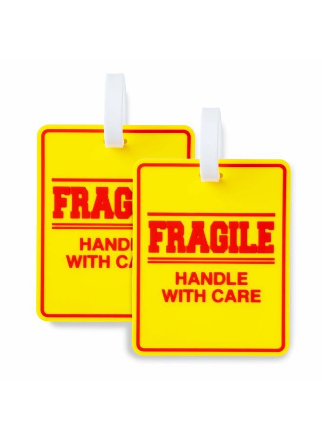 Jayour 2 Pack - Bright and Large Luggage Tags - Fragile - Handle with Care - 5x4 Inch Size - Great for Luggage or Any Travel Bag - Image 1