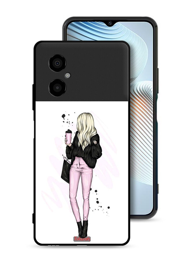 Tolwak Xiaomi Poco M4 5G Protective Case Cover Girl Holding Coffee Cup Art - Image 1