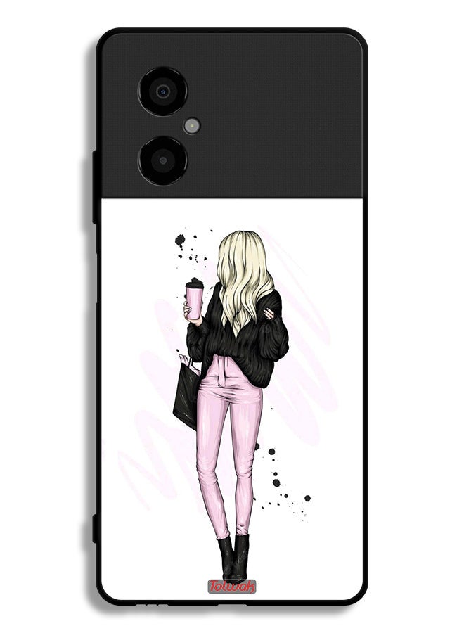 Tolwak Xiaomi Poco M4 5G Protective Case Cover Girl Holding Coffee Cup Art - Image 2