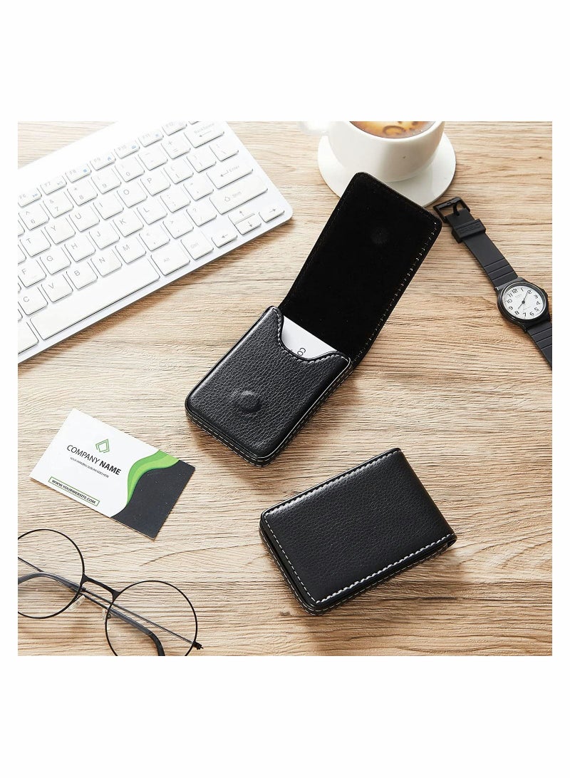 Excefore حامل بطاقات عمل، محفظة بطاقات مكونة من قطعتين للرجال والنساء، حافظة بطاقات اسم مغناطيسية محمولة من جلد البولي يوريثان، محفظة بطاقات جيب، حافظة لبطاقات الهوية الائتمانية، سهلة التخزين والإخراج، تحمل 20 بطاقة (أسود) - Image 5