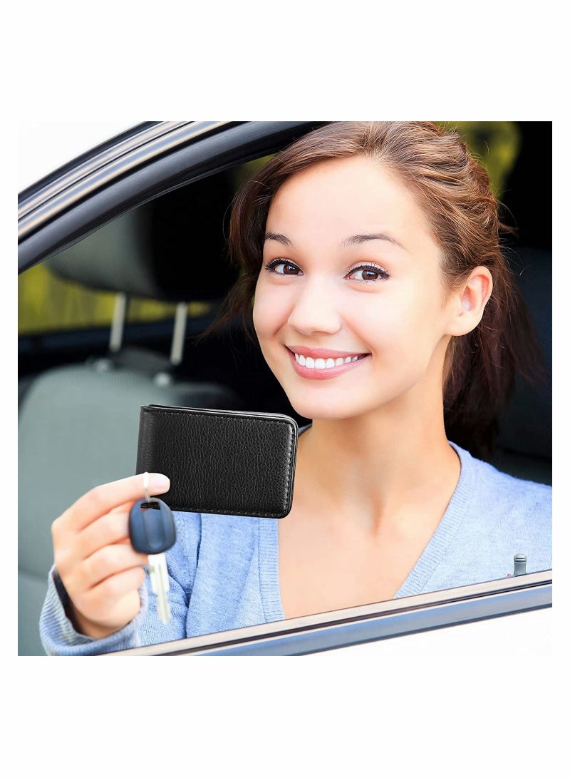 Excefore حامل بطاقات عمل، محفظة بطاقات مكونة من قطعتين للرجال والنساء، حافظة بطاقات اسم مغناطيسية محمولة من جلد البولي يوريثان، محفظة بطاقات جيب، حافظة لبطاقات الهوية الائتمانية، سهلة التخزين والإخراج، تحمل 20 بطاقة (أسود) - Image 2