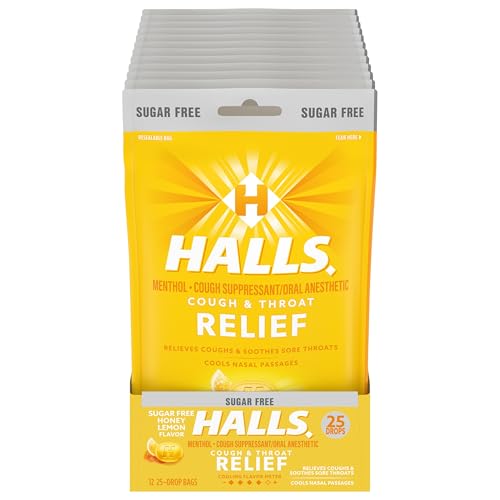 HALLS Relief Honey Lemon Sugar Free Cough Drops, 12 Bags of 25 Drops (300 Total Drops) - Image 1