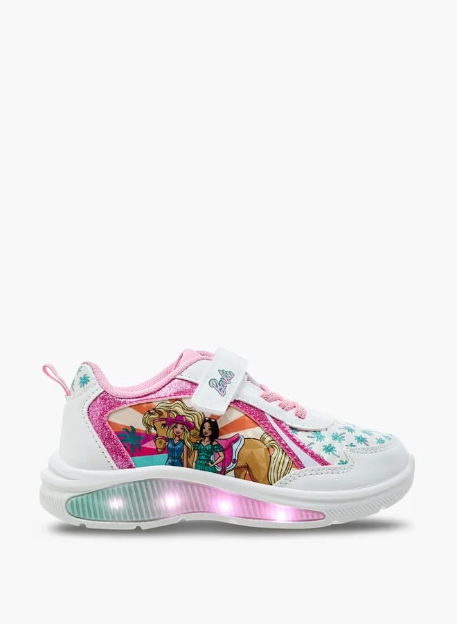 Barbie Girls Print Light-Up Sneakers with Hook and Loop Closure