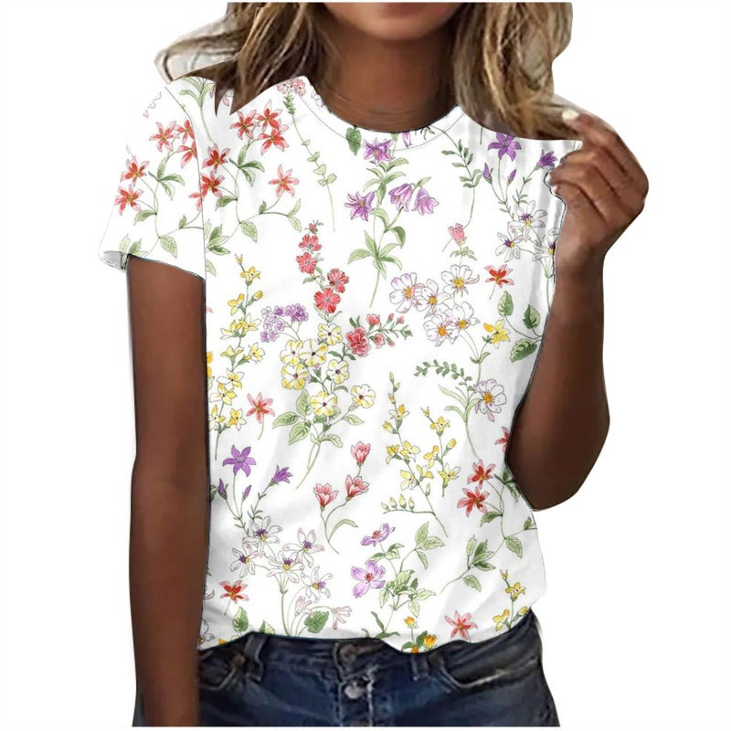 2024Temu Explosions Women'S Crewneck T-Shirt Trend Digital Printing Short Sleeve Factory - Image 3