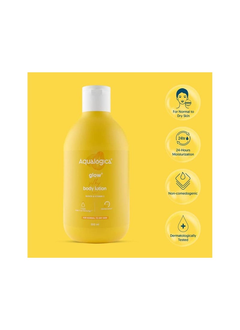 Aqualogica - Aqualogica Glow+ Silky Body Lotion with Papaya & Vitamin C | For Normal to Dry Skin | Gives 24hr Moisturization | 300 ml - Image 1