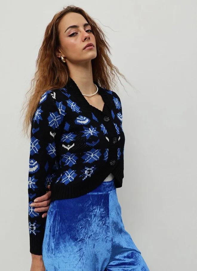 STREET 9 Blue Knitted Crop Sweater for Women