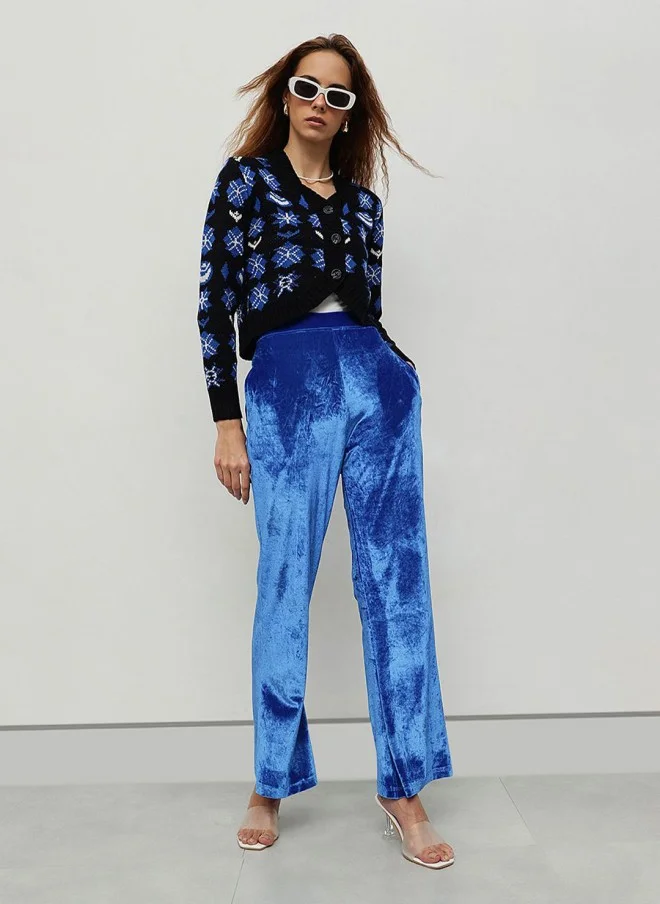 STREET 9 Blue Knitted Crop Sweater for Women