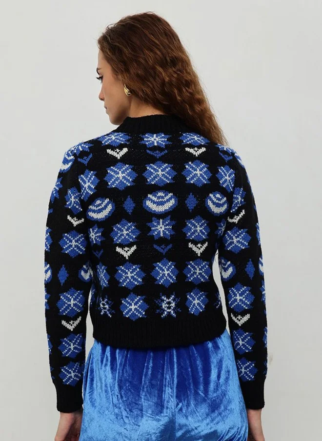 STREET 9 Blue Knitted Crop Sweater for Women