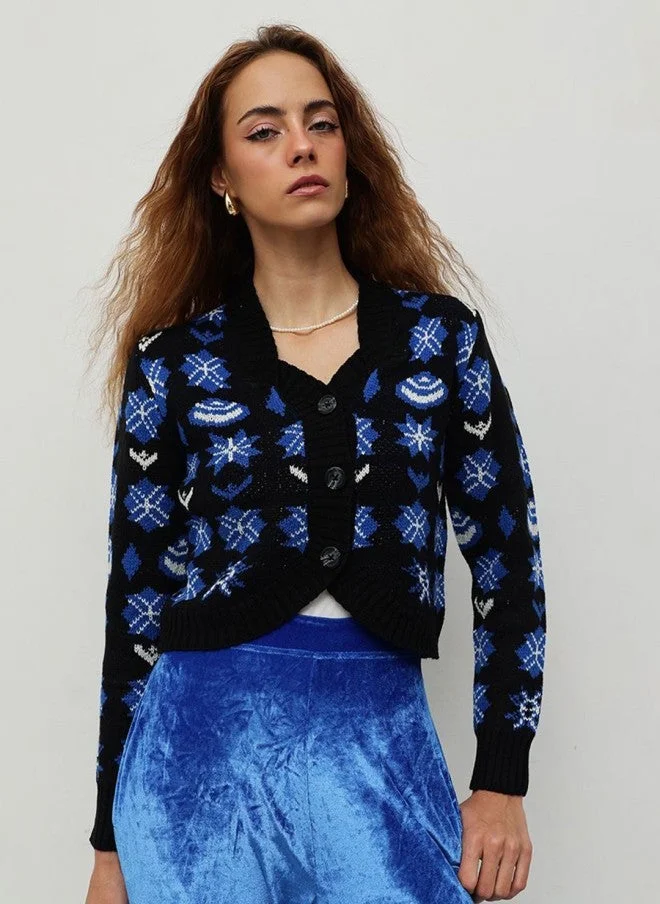 Blue Knitted Crop Sweater for Women