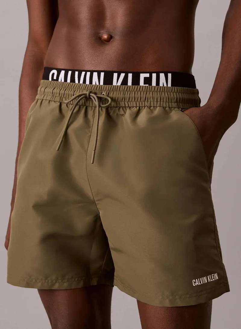 Calvin Klein Brush Green Double Waistband Swim Shorts - Intense Power for Men | Best Price UAE