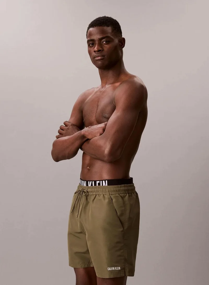 Calvin Klein Brush Green Double Waistband Swim Shorts - Intense Power for Men | Best Price UAE