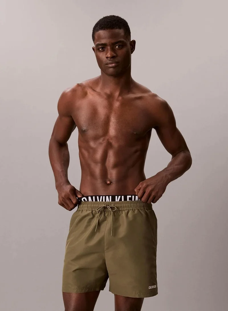 Calvin Klein Brush Green Double Waistband Swim Shorts - Intense Power for Men | Best Price UAE