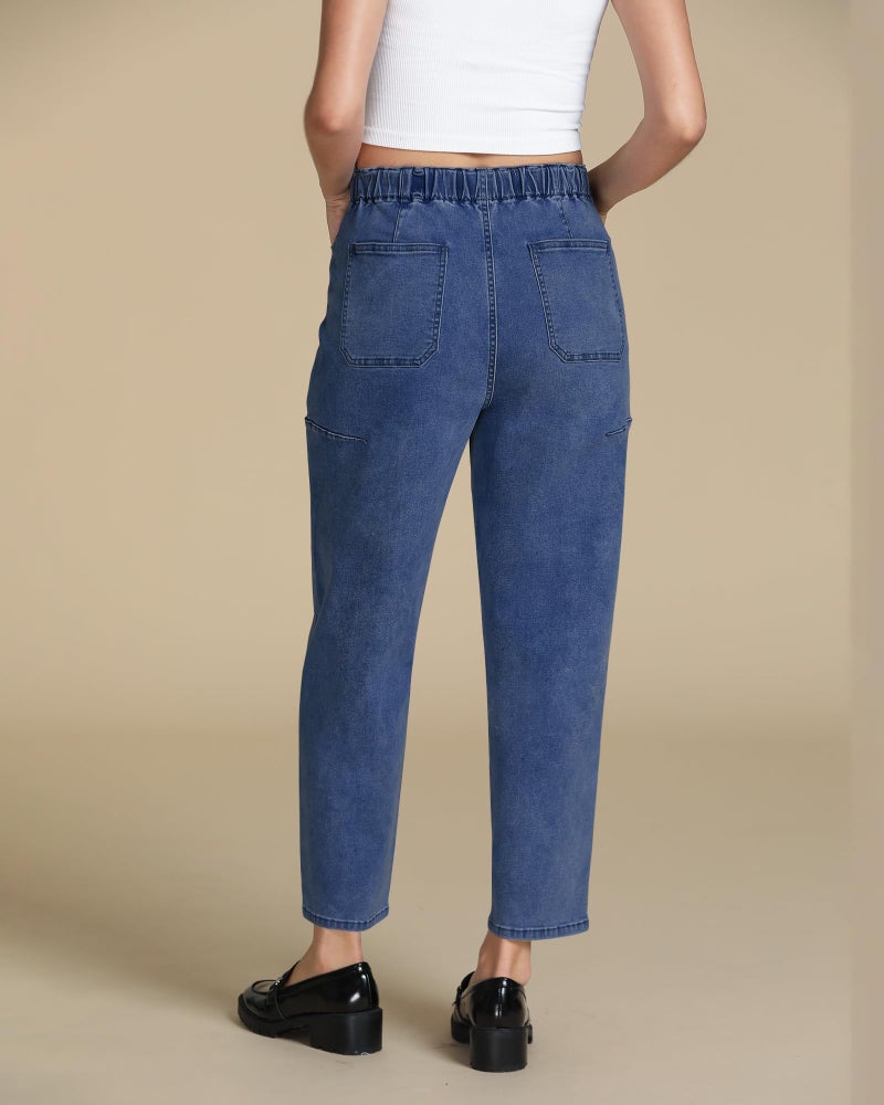 luvamia Blue Jeans for Women High Waisted Pull On Jeans for Women Women's Relaxed Fit Barrel Leg Pants Womens Stretchy Denim Cute Baggy Pants Medium Blue Size Medium Fits US 8-10 - Image 3