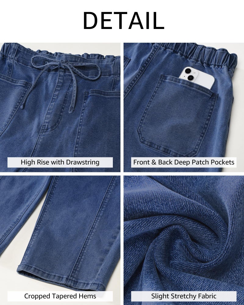 luvamia Blue Jeans for Women High Waisted Pull On Jeans for Women Women's Relaxed Fit Barrel Leg Pants Womens Stretchy Denim Cute Baggy Pants Medium Blue Size Medium Fits US 8-10 - Image 4