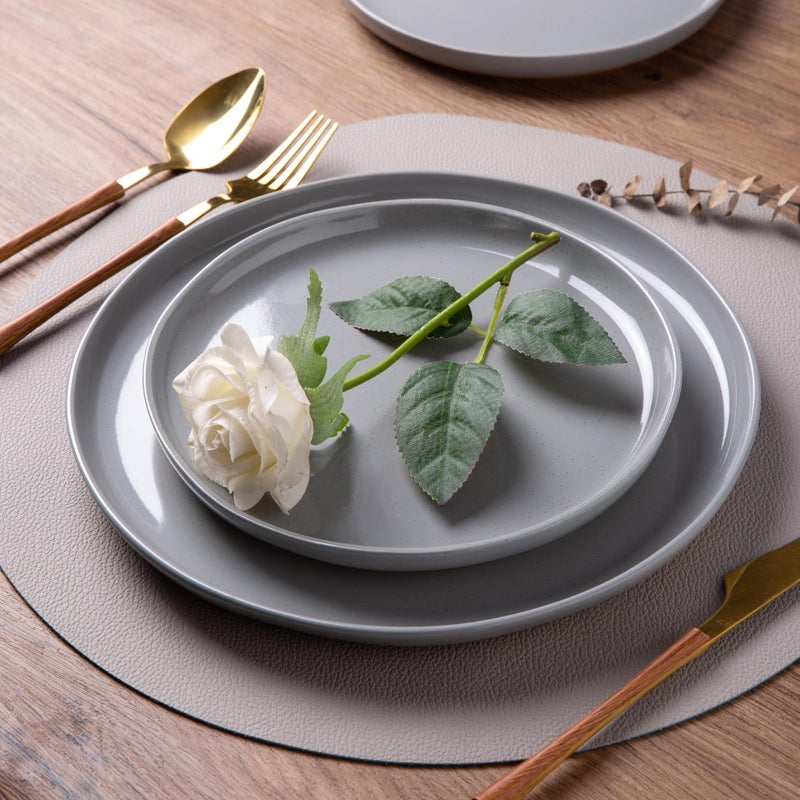 AmorArc Ceramic Dinnerware Sets for 4, 12 Pieces Handpainted Plates and Bowls Set with Rustic Terracotta Underside, Scratch Resistant Stoneware Dishes Set, Dishwasher & Microwave Safe, Gray - Image 2