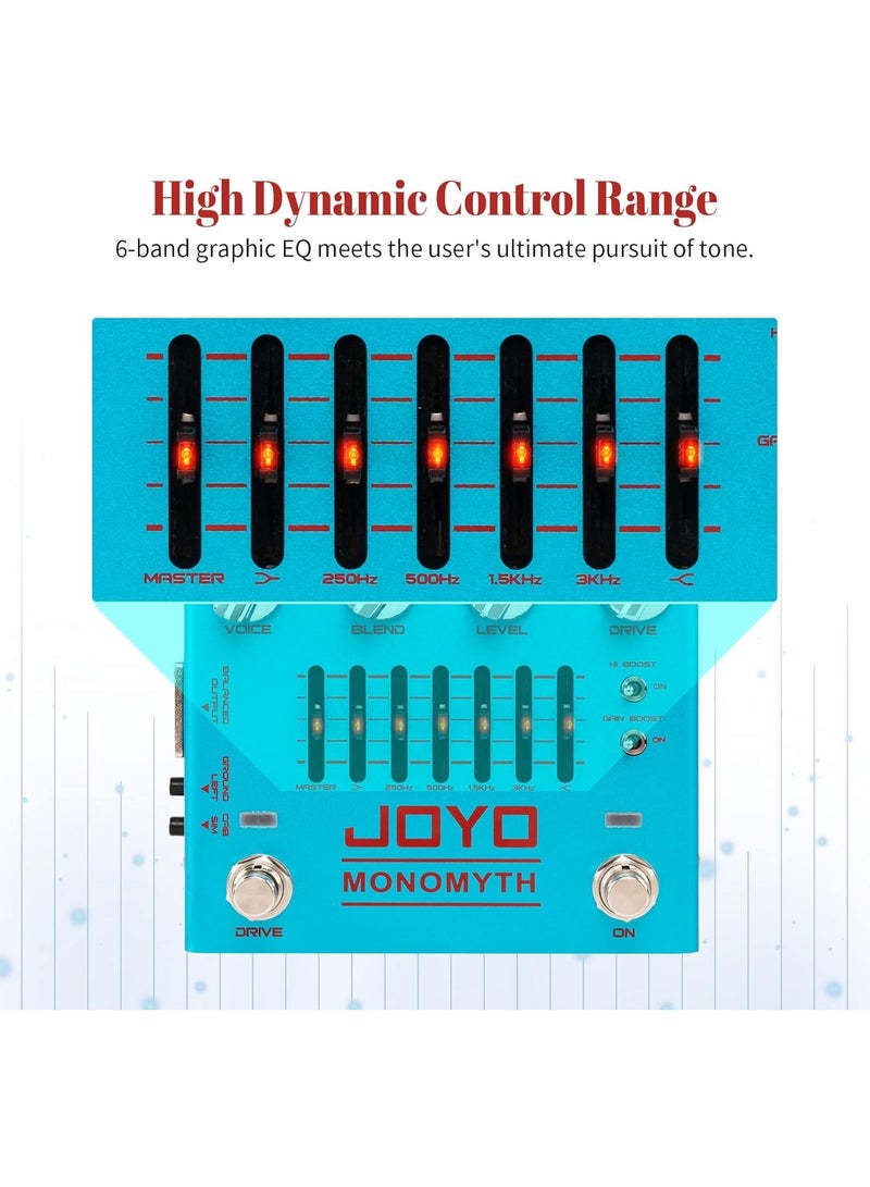 جويو دواسة بيز كهربائي R-26 – تأثير أوفردرايف ومحاكي الأمبليفاير مع 6 نطاقات EQ ومفتاح تقليل الضوضاء لعازفي البيس والجيتار الكهربائي - Image 3