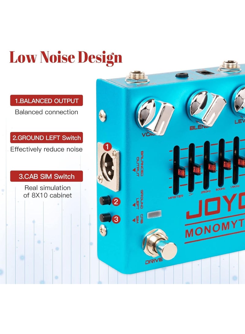 جويو دواسة بيز كهربائي R-26 – تأثير أوفردرايف ومحاكي الأمبليفاير مع 6 نطاقات EQ ومفتاح تقليل الضوضاء لعازفي البيس والجيتار الكهربائي - Image 4
