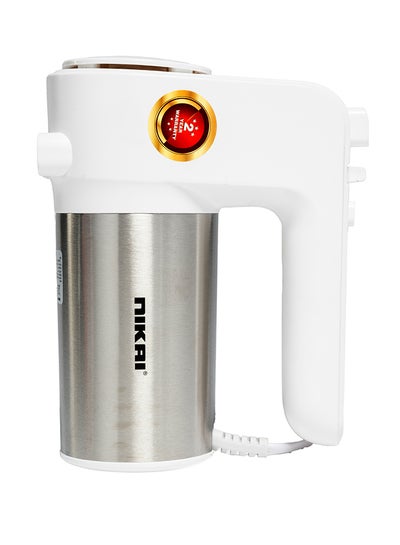 NIKAI Hand Mixer - 6 Speed With Turbo Function, 2 Beaters, 2 Hooks, And Easy Eject Button For Effortless Mixing, Professional Electric Handheld Mixer For Baking 300 W NH787T2 White/Silver