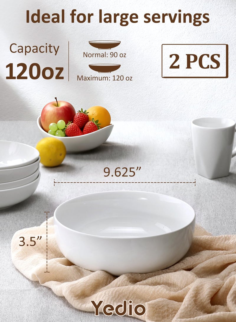 Yedio Pasta Serving Bowls 120 Ounce 9.7â€ Large Serving Bowls, Porcelain Salad Bowls for Kitchen, Big White Soup Bowls, Oven Dishwasher Safe, Set of 2 - Image 2