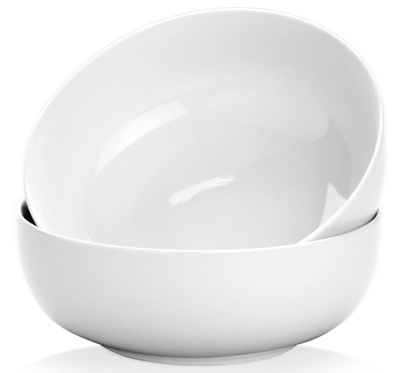 Yedio Pasta Serving Bowls 120 Ounce 9.7â€ Large Serving Bowls, Porcelain Salad Bowls for Kitchen, Big White Soup Bowls, Oven Dishwasher Safe, Set of 2 - Image 1