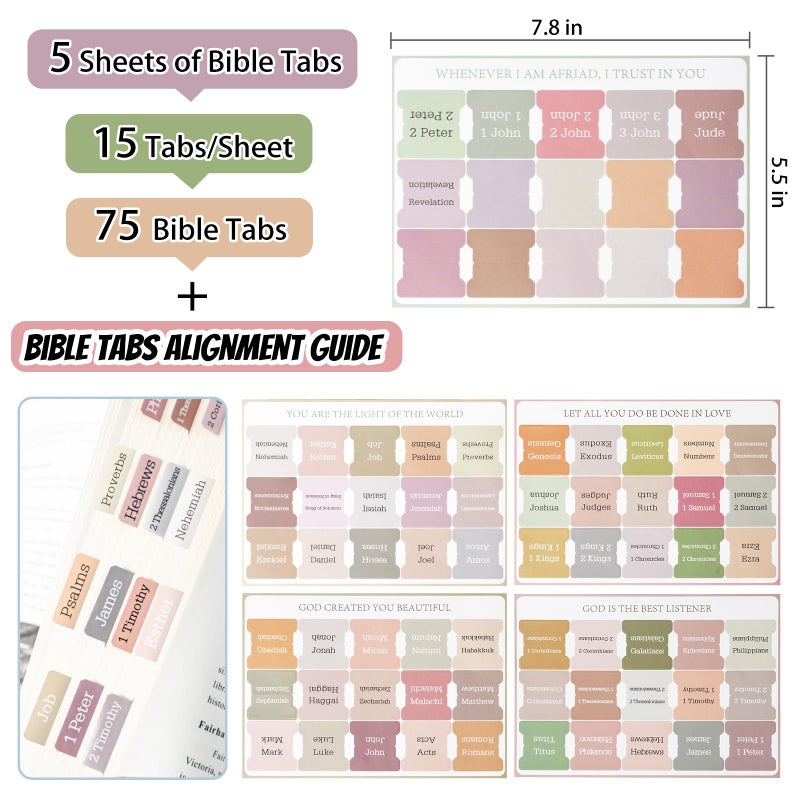 Reaeon Laminated Bible Tabs,75 Tabs,Laminated Bible Index Tabs for Women and Men, Boho Theme Bible Tabs for Easy Navigation, Large Print Easy to Read - Image 2