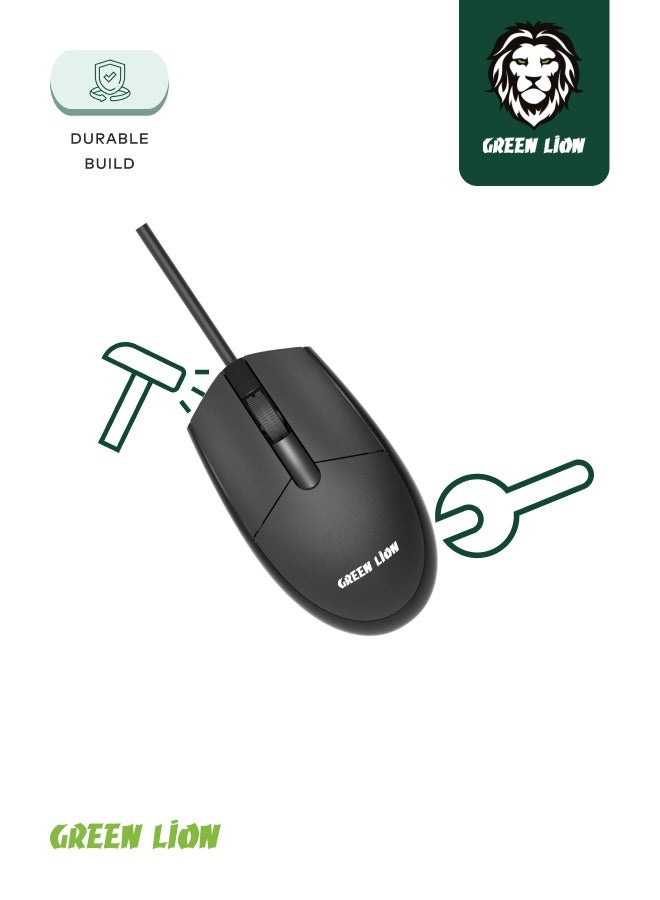 GREEN LION Wired Keyboard and Mouse 1000 DPI/ Durable Build / Elegant Design / Wide Compatibility / Non-Slip Base / 8 million Times Keystroke Life / 1.5 Meters Wire - Black - Image 5