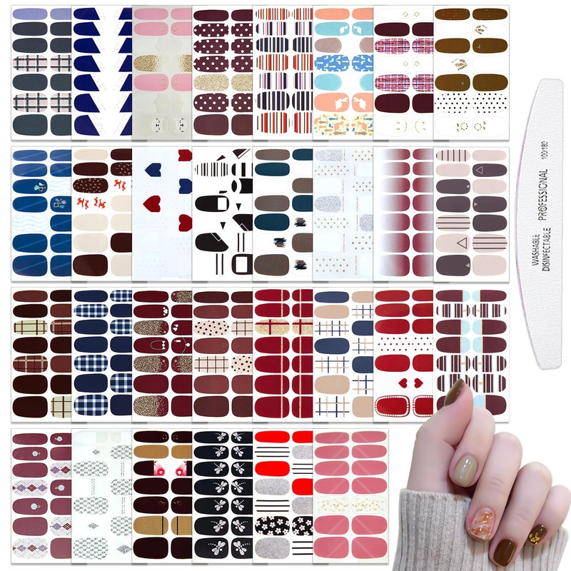 WOKOTO WOKOTO 30 Sheets Full Nail Stickers Mix Design Nail Polish Strips Glitter Nail Art Stickers For Women Nails With Nail File Self Adhesive Gel Nail Strips Nail Design Stickers Nail Color Strips Wraps
