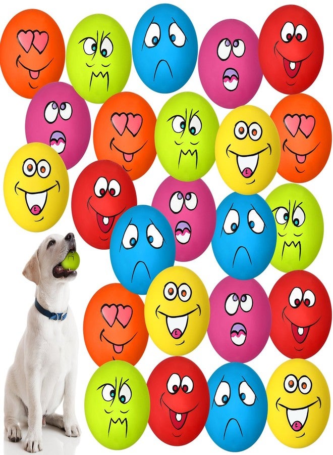 Jenaai 24 Pieces Funny Face Squeaky Dog Toys Latex Soft Toys Emoticon Dog Squeaky Ball Interactive Balls Fetch Play Toy for Small Medium Pets Animals Puppies Training(Multiple Colors) - Image 1
