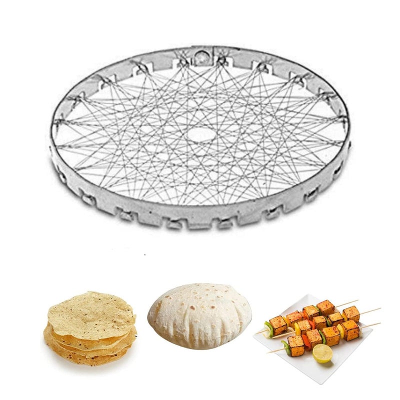 KhuHap Chotta Tandoor Gas Saver Jali Mini LPG Tandoor Channi with Grill Net Ideal for Kitchen Outdoor Use Compact Stainless Steel Design Round Mesh for Rasoi Stove Pack of 2 Stainless Steel - Image 2