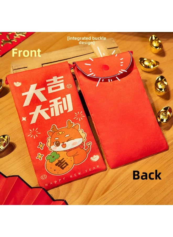 Dragon Year Money Bag 2024 Chinese Year Fabric Red Envelope Bag Creative Spring Festival Year Children's Lucky Money-Specifications:Happy Year-Color:Year Red Envelope  - Image 3