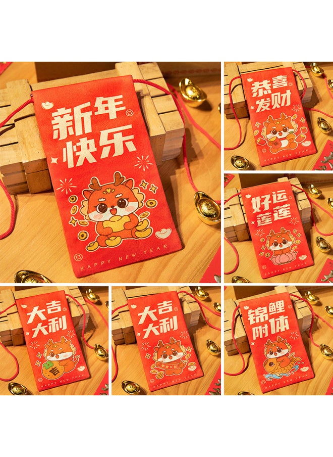 Dragon Year Money Bag 2024 Chinese Year Fabric Red Envelope Bag Creative Spring Festival Year Children's Lucky Money-Specifications:Happy Year-Color:Year Red Envelope  - Image 2