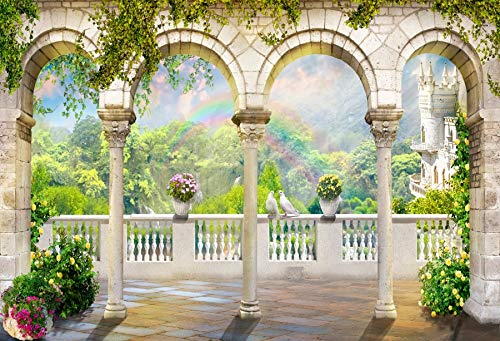 DORCEV 6x4ft Garden Arched Door Wedding Photography Backdrop Gorgeous Bridal Shower Engaged Theme Party Beautiful Building Rainbow Green Plants Backdrop Lover Adult Wedding Photo Shoot Prop Wallpaper - Image 4