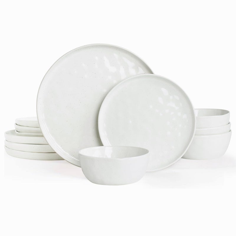 Famiware Mars Plates and Bowls Set 12 Pieces Dinnerware Sets Dishes Set for 4 White - Image 1