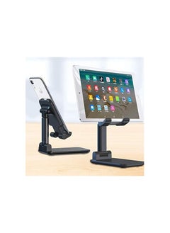 Generic Foldable and Adjustable Phone Holder Stand with Charging Base, Aluminum Tablet Stand Compatible with Mobile, iPad, Kindle, and Tablets - Black  - Image 3