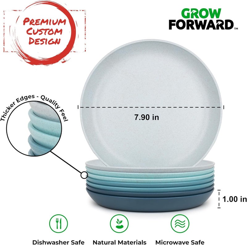 Grow Forward Premium Wheat Straw Dessert Plates  8 Inch Reusable Hard Plastic Plates Set of 8  Unbreakable Microwave Safe Plates for Dinner Camping RV Outdoors Patio Kitchen Dishes  Seascape - Image 3