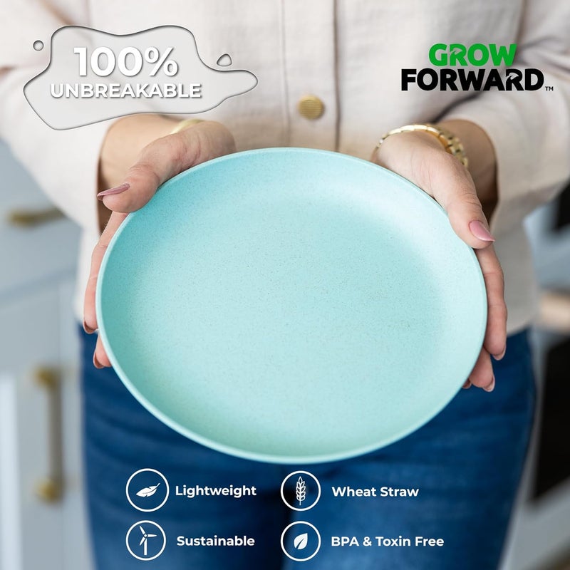 Grow Forward Premium Wheat Straw Dessert Plates  8 Inch Reusable Hard Plastic Plates Set of 8  Unbreakable Microwave Safe Plates for Dinner Camping RV Outdoors Patio Kitchen Dishes  Seascape - Image 4