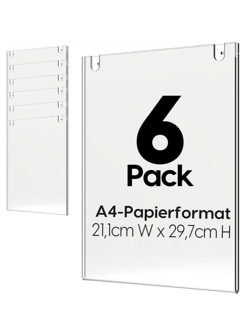 Acrylic A4 Wall Mount Sign Holder, 6 Pack, Portrait - Thick & Durable Design, Screw or Stick On, Screws and Double-Sided Tape Included - Image 1