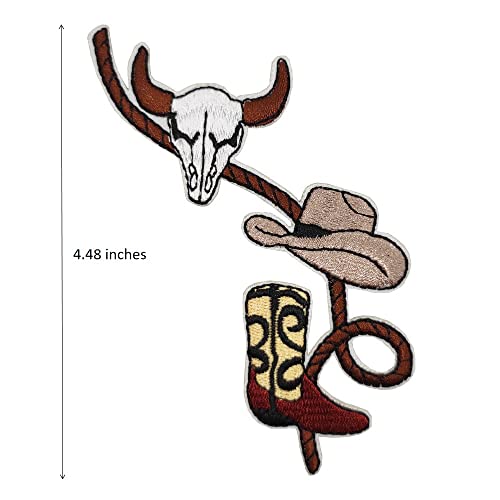 ReelFun Western Rope with Boot Cowboy Hat and Skull Embroidered Iron On Patch - Image 2