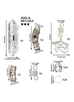 RechicGu Echicgu Vintage Silver 42Pcs Dreadlock Loc Beard Beads Viking Rasta Updo Braid Hair Dress Pin Accessories Egyptian Swirl Cross Dragon  - Image 4