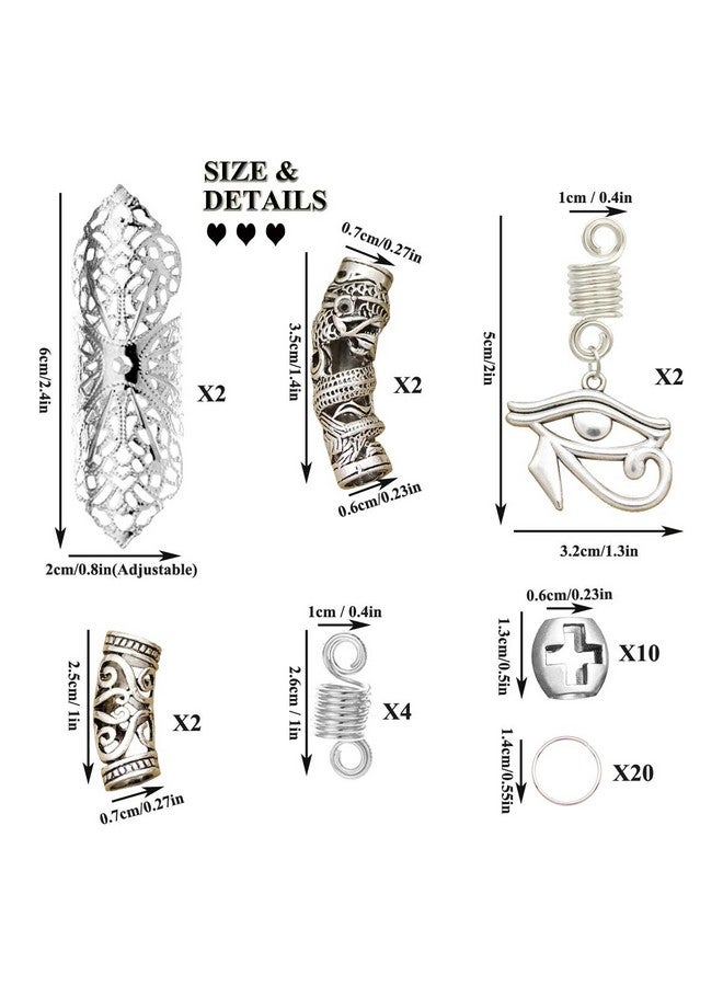 RechicGu Echicgu Vintage Silver 42Pcs Dreadlock Loc Beard Beads Viking Rasta Updo Braid Hair Dress Pin Accessories Egyptian Swirl Cross Dragon - Image 4