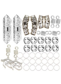 RechicGu Echicgu Vintage Silver 42Pcs Dreadlock Loc Beard Beads Viking Rasta Updo Braid Hair Dress Pin Accessories Egyptian Swirl Cross Dragon  - Image 1
