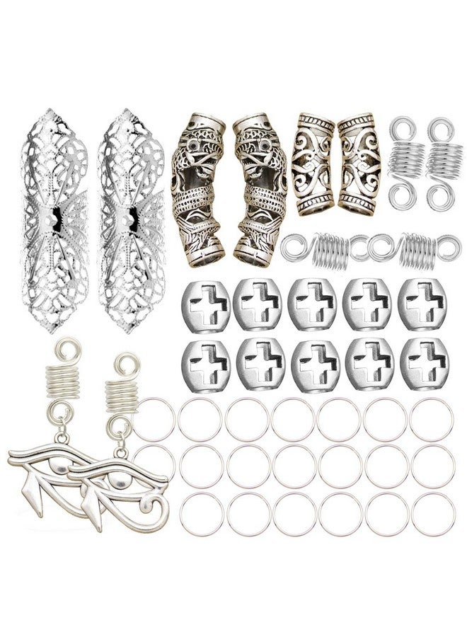RechicGu Echicgu Vintage Silver 42Pcs Dreadlock Loc Beard Beads Viking Rasta Updo Braid Hair Dress Pin Accessories Egyptian Swirl Cross Dragon - Image 1